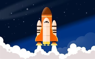 startup, rocket, flat, space, takeoff