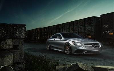 Mercedes-AMG S63 Coupe, 2017 cars, train, luxury cars, gray mercedes