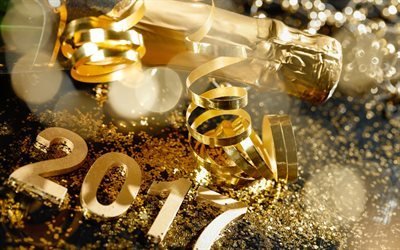 السنة الجديدة, 2017, زجاجة الشمبانيا, بهرج, خلفيات عيد الميلاد
