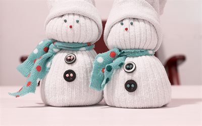snowmen, plush toys, New Year, Winter, Christmas