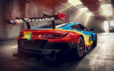 BMW M8, 2018, GTE, Supercar, racing car, rear aerodynamic spoiler, racing track, BMW