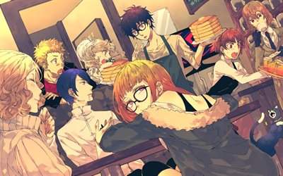 Persona 5, 4k, Megami Tensei, Futaba Sakura, Yusuke Kitagawa, Makoto Niijima, Ryuji Sakamoto, protagonist, Ann Takamaki