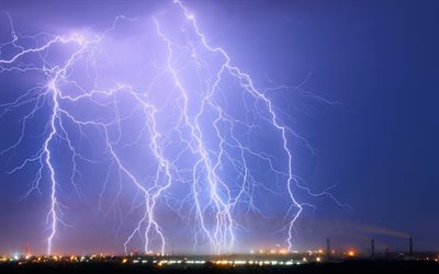 lightning, thunderstorm, natural phenomenon, rain, night
