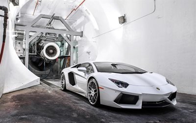 4k, Lamborghini Aventador, en 2017, voitures, blanc Aventador, hypercars, Lamborghini