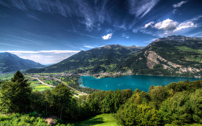 El lago Walensee, lago de monta&#241;a, Alpes, monta&#241;a, paisaje, Suiza