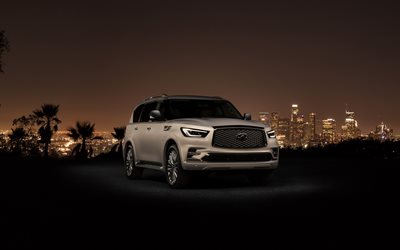 Infiniti QX80, 2018, luxury SUV, Japanese cars, Los Angeles, LA, night cityscape, USA