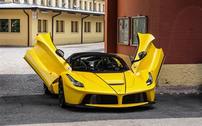 4k, Ferrari LaFerrari Aperta, hypercars, 2017 arabalar, s&#252;per arabalar, sarı LaFerrari, Ferrari