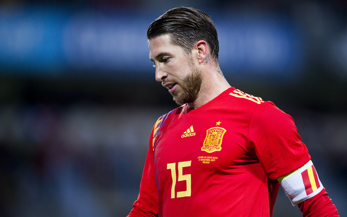 Download wallpapers Sergio Ramos, 4k, footballers, Spanish National Team, soccer, football for 