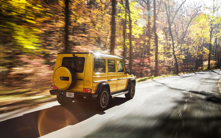 Mercedes-Benz G63 AMG, 2017, tuning G-Class, Colour Edition, yellow SUV, German cars, road, speed, Mercedes