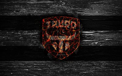 Tauro FC, fire logo, LPF, white and black lines, panamanian football club, grunge, football, soccer, Tauro logo, wooden texture, Panama