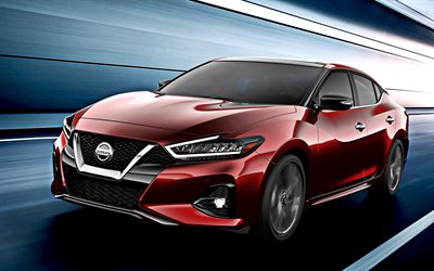 2019, Nissan Maxima, front view, new red Maxima, exterior, red sedan, japanese cars, Nissan