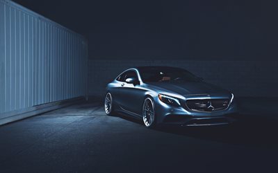 Mercedes-Benz S63 Coupe, night, 2018 cars, gray S63 Coupe, supercars, german cars, Mercedes