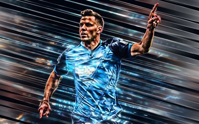 Adam Szalai, 4k, TSG 1899 Hoffenheim, Hungarian calciatore, creative art, blade style, Szalai, Bundesliga, Italy, blue background, lines tipo, football