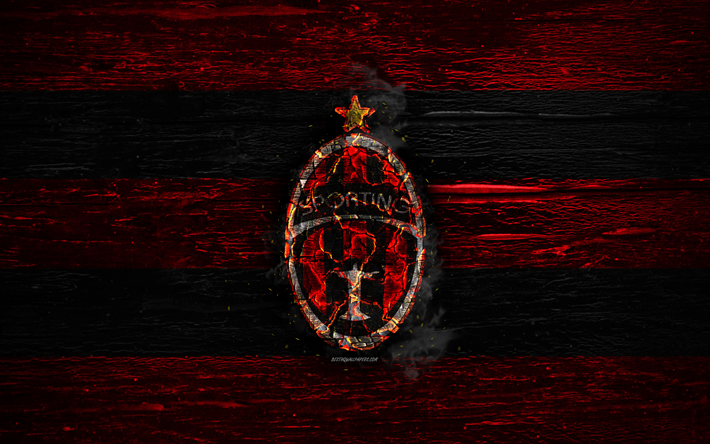 Miguelito FC, fire logo, LPF, red and black lines, panamanian football club, grunge, football, soccer, Miguelito logo, wooden texture, Panama