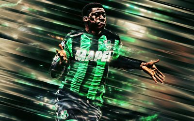Alfred Duncan, 4k, Sassuolo, Ghanaian footballer, creative art, blades style, Serie A, Italy, green background, lines art, football, Duncan, US Sassuolo