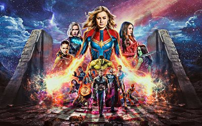 Avengers 4 Endgame, 2019, 4k, tutti i personaggi, arte, poster, promozionale, materiali, film 2019, attori