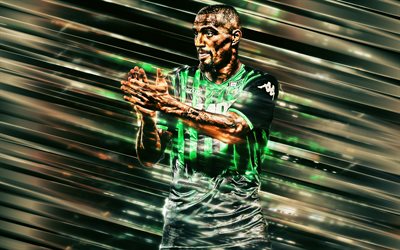 Kevin-Prince Boateng, 4k, Sassuolo, Ghanaian footballer, creative art, blades style, Serie A, Italy, green background, lines art, football, Boateng