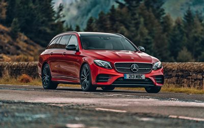 Mercedes-AMG E53 Immobilier, 4k, route, 2018 voitures, wagons, rouge E53 Immobilier, voitures allemandes, Mercedes