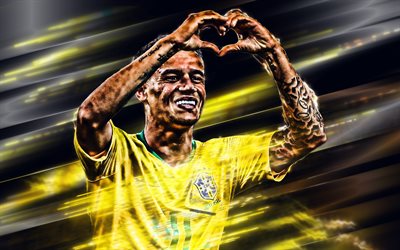 Philippe Coutinho, Brazil national football team, portrait, goal, smile, Brazilian soccer player, midfielder, Brazil