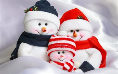 Snowmen, family, Christmas, New Year, winter, snow, little snowman