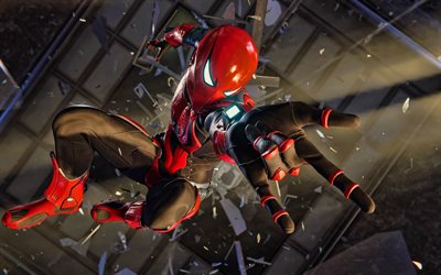 Spider-Armor MK III, 4k, Spider-Man, superheroes, SpiderMan in black suit, flying spiderman, Anti-Sinister Six Armor