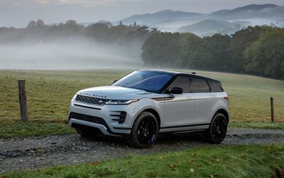 2019, Range Rover Evoque, vista frontal, branco novo Evoque, cruzamentos, SUV compacto, P300, Black Pack, Evoque I-Din&#226;mica, Land Rover