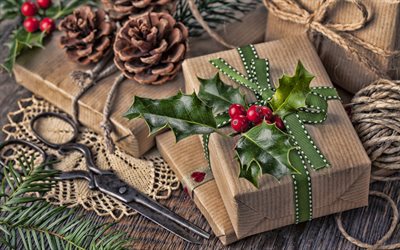 cajas de regalo de papel, Christmass, Feliz A&#241;o Nuevo, decoraciones de navidad, Feliz regalos, Feliz Christmass