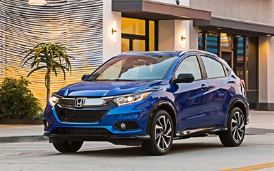 Honda HR-V, 2019, compact crossover, front view, new blue hr-v, japanese cars, hr-v sport, Honda