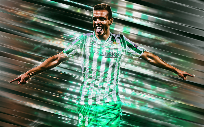 Giovani Lo Celso, 4k, Real Betis, Argentinian footballer, creative art, blades style, La Liga, Spain, green background, lines art, football, Celso