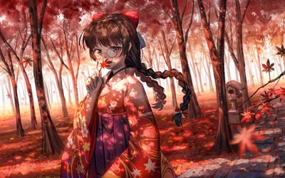 Tsukino Mito, girl in kimono, Virtual YouTuber, autumn, manga, Virtual Livers