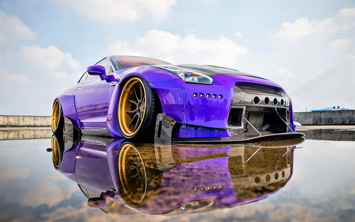 Download Wallpapers Nissan Gt R Luxury Tuning Japanese Sports Car Drift Lowrider Purple Gt