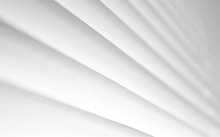 branco 3d ondas, 3d pain&#233;is, branco criativo textura, ondas, Arte 3d, branco elegante texturas