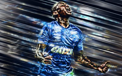 Sassa, Luiz Ricardo Alves, 4k, Cruzeiro FC, Brazilian footballer, creative art, blades style, Serie A, Brazil, blue background, lines art, football