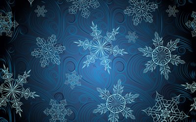 sininen talvi tekstuuri, lumihiutaleet, talvi, lumi, rakenne lumihiutale, sininen tausta kanssa lumihiutaleet