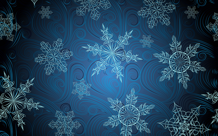 blaue winter-textur, schneeflocken, winter, schnee, textur mit schneeflocken, blauer hintergrund mit schneeflocken