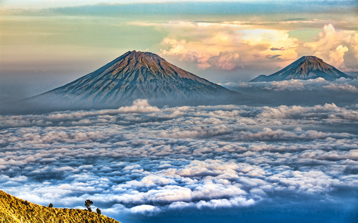 Il monte Merapi, HDR, montagne, stratovulcano, Java, Indonesia