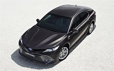 Toyota Camry, 2019, front view, new black Camry 2019, japanese cars, business class, Camry Hybrid, Toyota