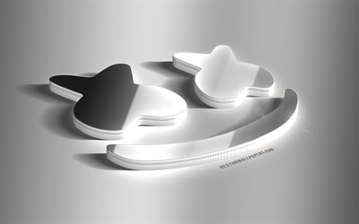 Marshmello, plata 3D signo, American DJ, EDM, arte 3d, plata, elegante fondo plata