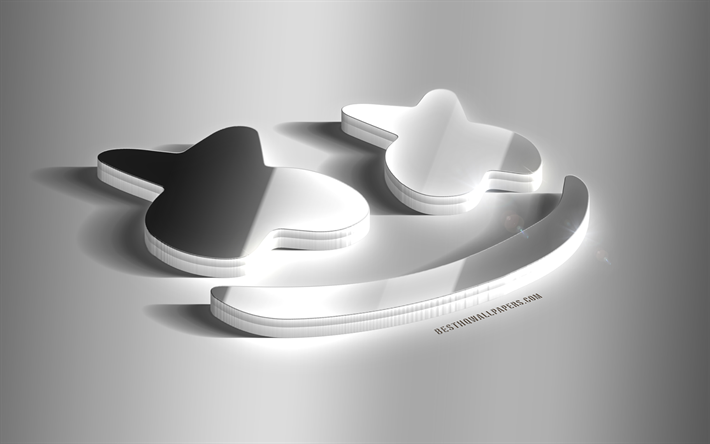 Marshmello, hopea 3D merkki, Amerikkalainen DJ, EDM, 3d art, hopea 3d art, tyylik&#228;s hopea tausta