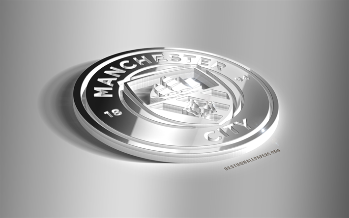 El Manchester City FC, 3D de acero logotipo, club de f&#250;tbol ingl&#233;s, 3D emblema, Manchester, reino unido, el Hombre de la Ciudad emblema de metal, de la Premier League, Inglaterra, f&#250;tbol, creativo, arte 3d