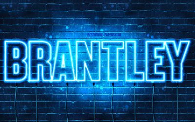 Brantley, 4k, pap&#233;is de parede com os nomes de, texto horizontal, Brantley nome, luzes de neon azuis, imagem com Brantley nome