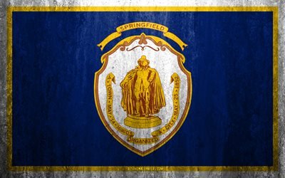 Bandiera di Springfield, Massachusetts, 4k, pietra, sfondo, Americano, citt&#224;, grunge, bandiera, Springfield, stati UNITI, arte, texture, le bandiere delle citt&#224; americane
