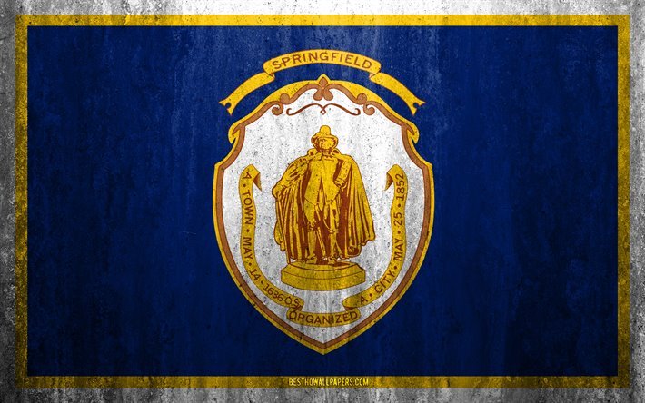 Bandera de Springfield, Massachusetts, 4k, piedra de fondo, la ciudad de Am&#233;rica, el grunge bandera, Springfield, estados UNIDOS, Springfield bandera de grunge de arte, la piedra de la textura, las banderas de las ciudades de am&#233;rica