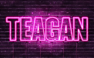 Teagan, 4k, pap&#233;is de parede com os nomes de, nomes femininos, Teagan nome, roxo luzes de neon, texto horizontal, imagem com Teagan nome