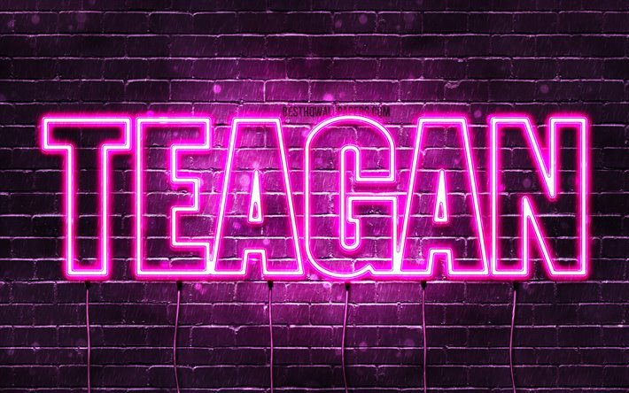 Teagan, 4k, adları Teagan adı ile, Bayan isimleri, Teagan adı, mor neon ışıkları, yatay metin, resim ile duvar kağıtları