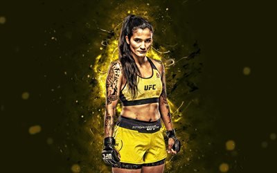 Vanessa Melo, 4k, yellow neon lights, Brazilian fighters, MMA, UFC, female fighters, Mixed martial arts, Vanessa Melo 4K, UFC fighters, MMA fighters, Miss Simpatia