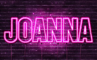 Joanna, 4k, wallpapers with names, female names, Joanna name, purple neon lights, horizontal text, picture with Joanna name
