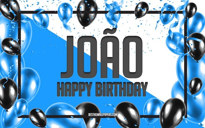 Happy Birthday Joao, Birthday Balloons Background, Joao, wallpapers with names, Joao Happy Birthday, Blue Balloons Birthday Background, greeting card, Joao Birthday