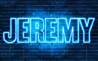 Jeremy, 4k, wallpapers with names, horizontal text, Jeremy name, blue neon lights, picture with Jeremy name