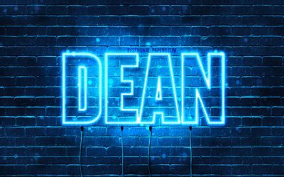 Dean, 4k, isim Dean adı ile, yatay metin, Dean adı, mavi neon ışıkları, resimli duvar kağıtları